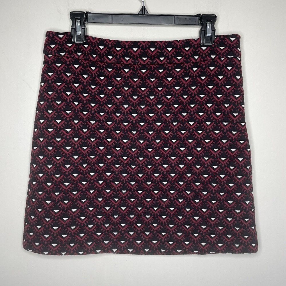 LOFT Skirt Womens 8 Black Geometric Print Straight Stretch Knit Mini Side Zip